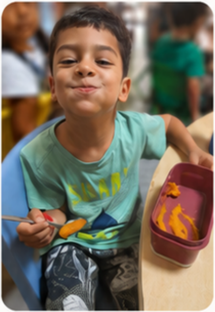 Olivier's child enjoying a Lunch-Ease meal